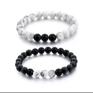 Two Bracelet set Black Onyx and White Howlite Beaded Bracelets